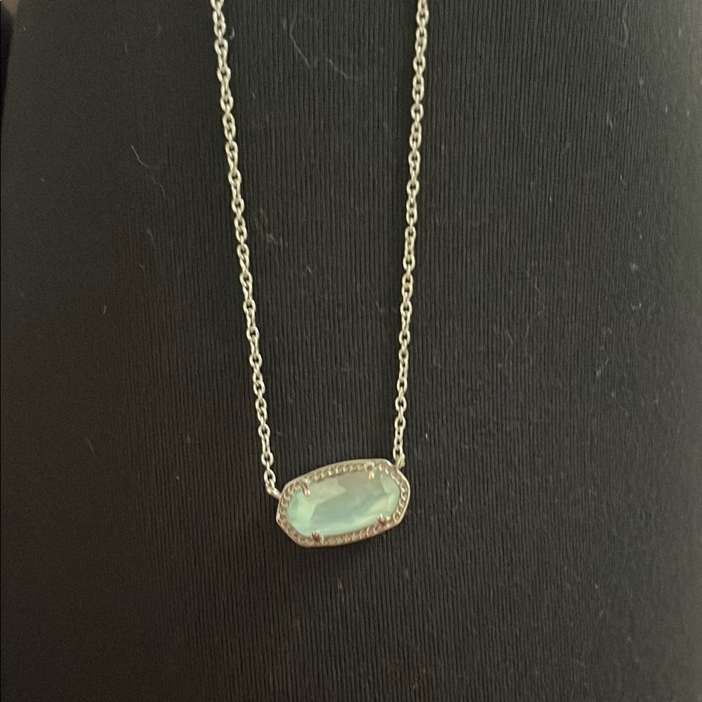 Kendra Scott Silver Necklace with Green Pendant